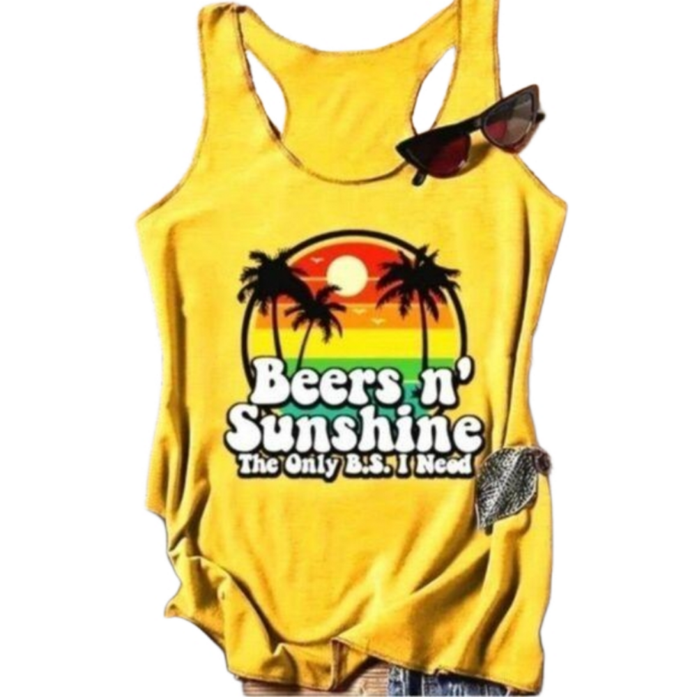 Ladies Yellow Printed Loose Tank Top sz XXl